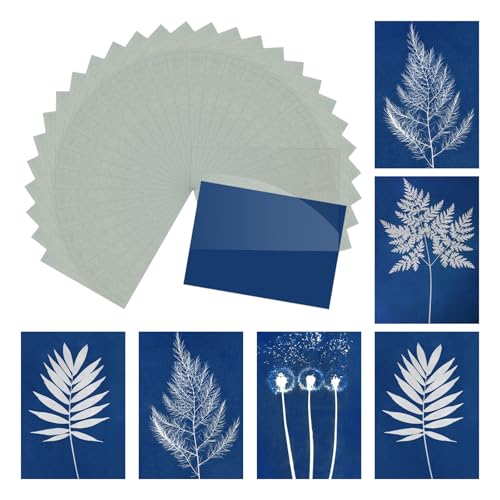 QUARKZMAN Zyanotyp-Papier, 24 Blatt Sonnendruckpapier-Set Hochsensibles Sonnenpapier Blaues Bastelpapier mit Acrylplatte für Erwachsene DIY-Projekt Kunst, 21x14,7 cm (A5) von QUARKZMAN