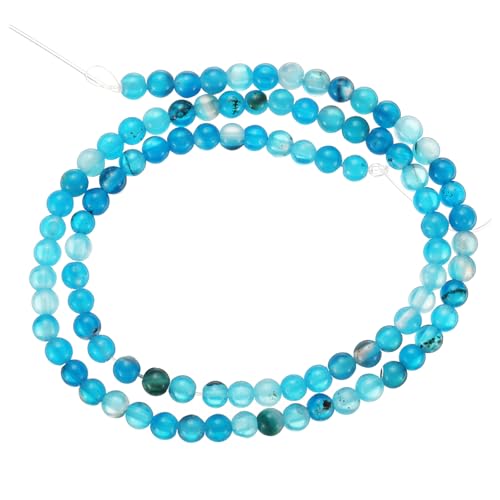 QUARKZMAN blau Achat Perlen 4mm Natürliche Edelstein Perlen, Glatt Runde Lose Perlen für Armband Schmuckherstellung DIY (1 Strang - 37 Stück) von QUARKZMAN