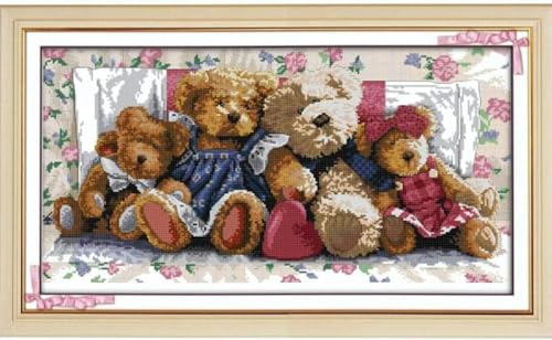 Kreuzstich-Stickset für Anfänger, Teddybär-Musterdruck, Bastelset für Fortgeschrittene, 11 CT, einfache Handarbeit, für Erwachsene, Heimdekoration, Wohnzimmer, Eingang,40X50CM Kreuzstich-Stickset für Anfänger, Teddybär-Musterdruck, Bastelset für Fortgeschrittene, 11 CT, einfache Handarbeit, für Erwachsene, Heimdekoration, Wohnzimmer, Eingang,40X50CM von QUEEN SHOW