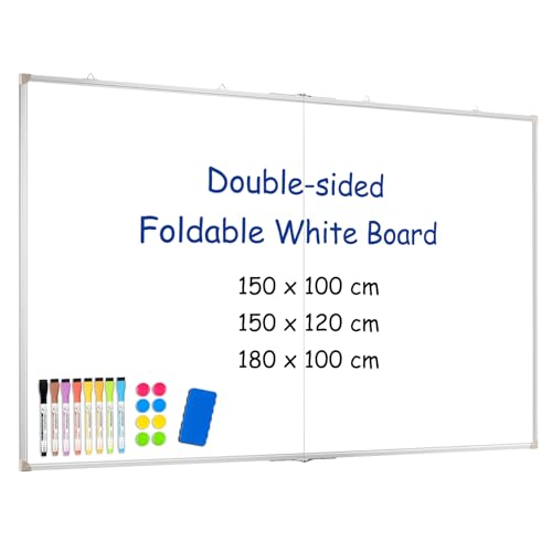 QUEENLINK Großes Whiteboard, 180 x 100 cm, faltbar, magnetisch, doppelseitig, trocken abwischbar, Aluminiumrahmen, Hängetafel für Schule, Büro, Klassenzimmer mit Radiergummi, Markern QUEENLINK Großes Whiteboard, 180 x 100 cm, faltbar, magnetisch, doppelseitig, trocken abwischbar, Aluminiumrahmen, Hängetafel für Schule, Büro, Klassenzimmer mit Radiergummi, Markern von QUEENLINK
