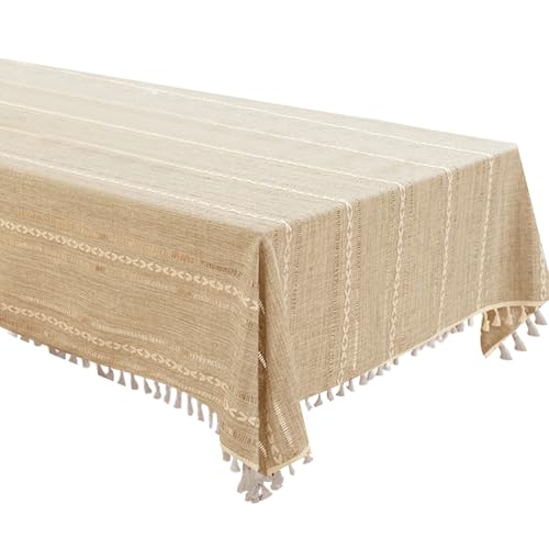QUEENYARD Baumwoll-Leinen-Tischdecke, stilvolle Streifen, Jacquard-Tischdecke, Leinen-Baumwoll-Mischgewebe, atmungsaktiver Stoff für moderne Mahlzeiten und Veranstaltungen von QUEENYARD