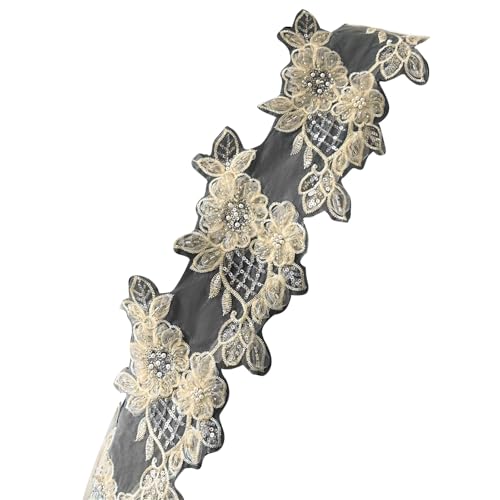 QUEENYARD Blumenapplikation, Blumenverzierung, Perlen, bestickte Applikation, Bastelzubehör, für Hochzeitskleid, Rock, Vorhang von QUEENYARD