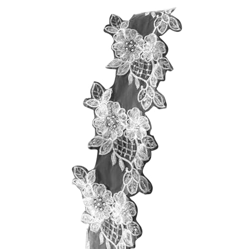 QUEENYARD Blumenapplikation, Blumenverzierung, Perlen, bestickte Applikation, Bastelzubehör, für Hochzeitskleid, Rock, Vorhang von QUEENYARD