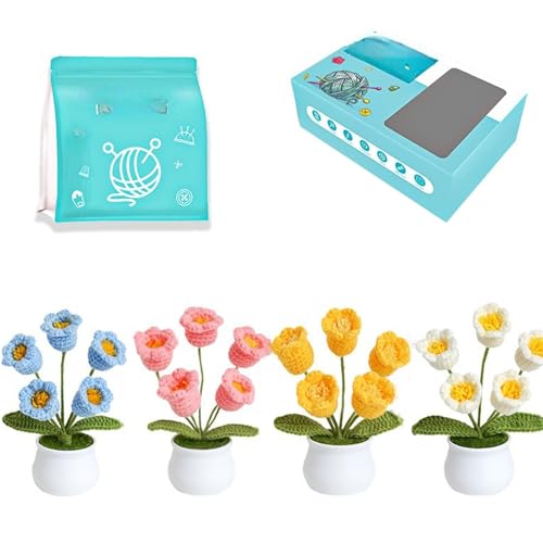 QUEENYARD Häkelgarn, Häkelblumen-Blumentopfpflanzen-Set für Erwachsene und Anfänger, inklusive Schritt-für-Schritt-Anleitung (evtl. nicht in deutscher Sprache), Häkelnadel, Garne, Strickmarker von QUEENYARD