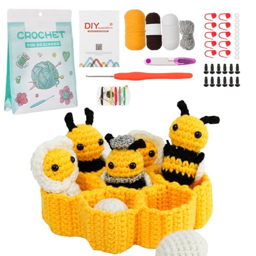 QUEENYARD Häkelnadel, Häkeltier-Set für Erwachsene und Anfänger, inklusive Schritt-für-Schritt-Anleitung (evtl. nicht in deutscher Sprache), Häkelnadel, Garne, Strickmarker, Augen von QUEENYARD