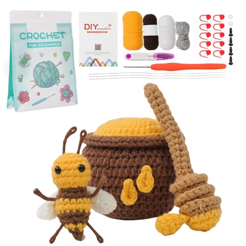 QUEENYARD Häkelnadel, Häkeltier-Set für Erwachsene und Anfänger, inklusive Schritt-für-Schritt-Anleitung (evtl. nicht in deutscher Sprache), Häkelnadel, Garne, Strickmarker, Augen von QUEENYARD
