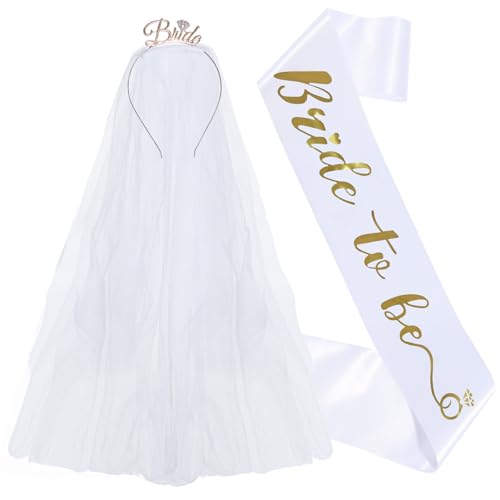 QUEENYARD Hochzeitskopfschleier und Schulterschärpen, elegantes Braut-Stirnbänder und Riemchen-Set, eleganter Hochzeits-Look, Stoffstruktur, geeignet für Hochzeiten und Verlobungen von QUEENYARD