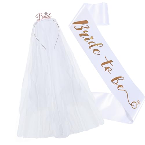 QUEENYARD Hochzeitskopfschleier und Schulterschärpen, elegantes Braut-Stirnbänder und Riemchen-Set, eleganter Hochzeits-Look, Stoffstruktur, geeignet für Hochzeiten und Verlobungen von QUEENYARD