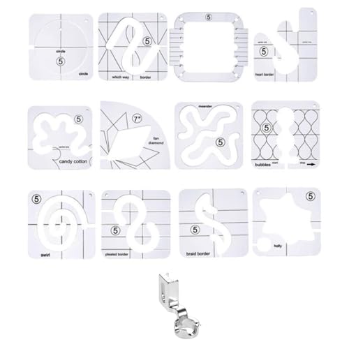 QUEENYARD Quiltschablonen-Set, 13-teilig, Freibewegung, Quiltschablonen-Set, Acryl-Lineal, Quiltschablone, Nählineal, Quilt-Lineal zum Quilten QUEENYARD Quiltschablonen-Set, 13-teilig, Freibewegung, Quiltschablonen-Set, Acryl-Lineal, Quiltschablone, Nählineal, Quilt-Lineal zum Quilten von QUEENYARD
