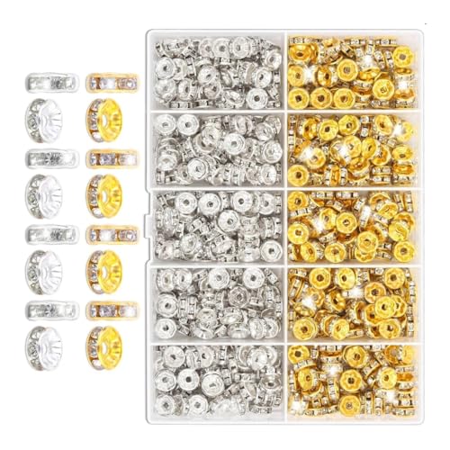 QUEENYARD Strass-Abstandhalter, 600/720/900 Stück, 8 mm, glitzernde Perlen, Rondelle-Abstandshalter für Armbänder, Schlüsselanhänger, Charm, Schmuckherstellung von QUEENYARD