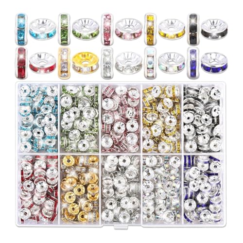 QUEENYARD Strass-Abstandhalter, 600/720/900 Stück, 8 mm, glitzernde Perlen, Rondelle-Abstandshalter für Armbänder, Schlüsselanhänger, Charm, Schmuckherstellung QUEENYARD Strass-Abstandhalter, 600/720/900 Stück, 8 mm, glitzernde Perlen, Rondelle-Abstandshalter für Armbänder, Schlüsselanhänger, Charm, Schmuckherstellung von QUEENYARD