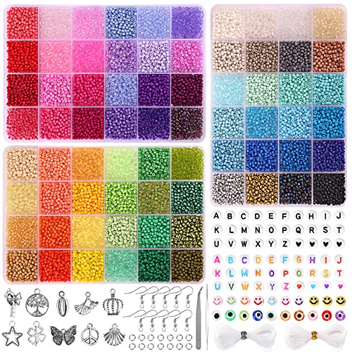 QUEFE Glasperlen für Armbandherstellung, Taillenperlen, kleine Perlen zur Schmuckherstellung, mit Buchstabenperlen zum Basteln, Geschenke, 72 Farben, 3 mm, 14400 Stück QUEFE Glasperlen für Armbandherstellung, Taillenperlen, kleine Perlen zur Schmuckherstellung, mit Buchstabenperlen zum Basteln, Geschenke, 72 Farben, 3 mm, 14400 Stück von QUEFE