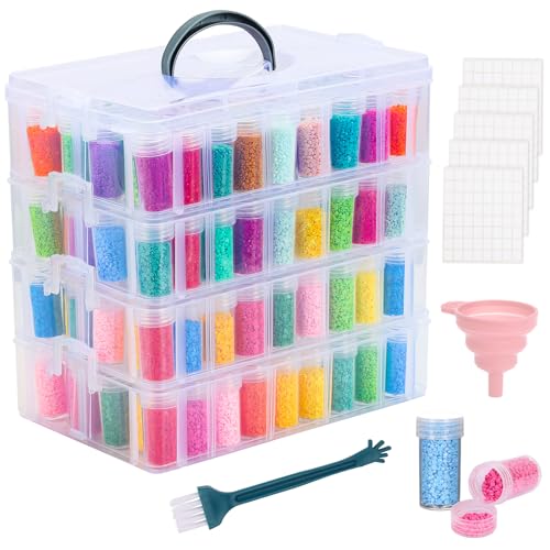 QUEFE 4-stöckiger Aufbewahrungsbehälter für Diamantmalerei, 200 Fächer, tragbare Perlen-Organizer-Box, stapelbare Bastel-Organizer für DIY-Diamantkunst, Handwerk, Schmuck, Perlenaufbewahrung von QUEFE