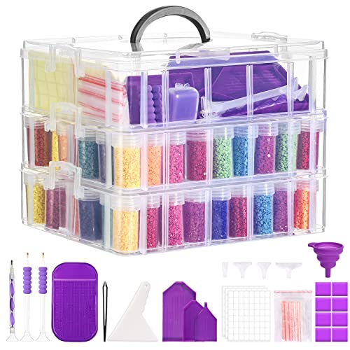 QUEFE Aufbewahrungsbehälter mit 3 Etagen, für Diamantmalerei, 100 Fächer, transparent, stapelbar, Perlen-Organizer mit Diamant-Malerei-Zubehör und Werkzeuge für DIY, Schmuck, Perlenaufbewahrung QUEFE Aufbewahrungsbehälter mit 3 Etagen, für Diamantmalerei, 100 Fächer, transparent, stapelbar, Perlen-Organizer mit Diamant-Malerei-Zubehör und Werkzeuge für DIY, Schmuck, Perlenaufbewahrung von QUEFE