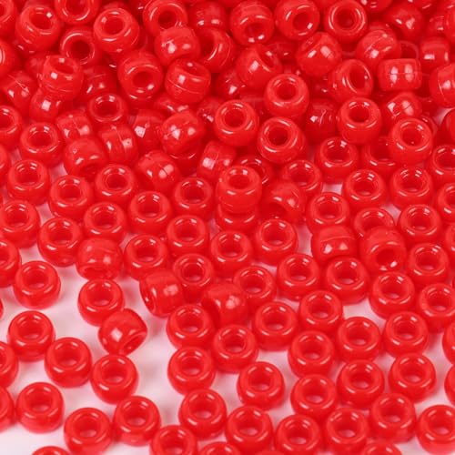 Quefe 1200 Stück 6 x 9 mm rote Pony-Perlen aus Acryl, Kandi-Perlen für Armbänder, Haarperlen für Zöpfe von QUEFE