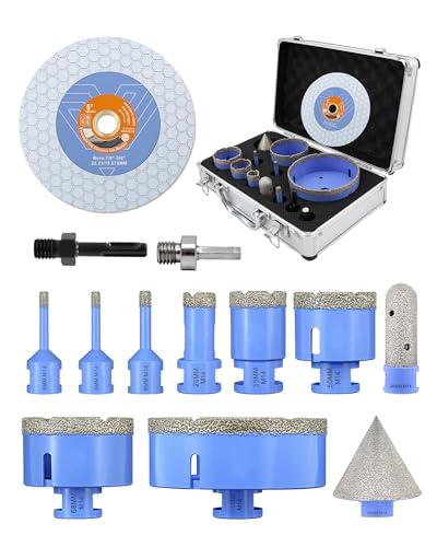 QUEFORET Diamant Fliesen Bohrer Set 13 Stücke - 6/6/8/20/35/50/68/110mm x M14 Bohrkronen, 20mm Fingerfräser, 50mm Fasenfräser, Adapter, 125mm Schleifscheibe für Fliesen Porzellan Keramik Marmor QUEFORET Diamant Fliesen Bohrer Set 13 Stücke - 6/6/8/20/35/50/68/110mm x M14 Bohrkronen, 20mm Fingerfräser, 50mm Fasenfräser, Adapter, 125mm Schleifscheibe für Fliesen Porzellan Keramik Marmor von QUEFORET