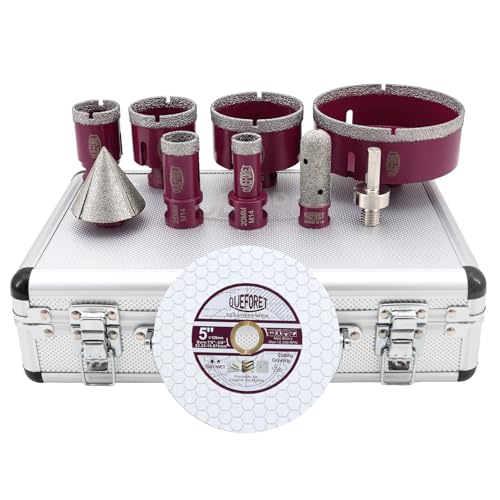 QUEFORET Diamant Fliesenbohrer Set 10 Stücke - 20/25/35/50/68/110mm x M14 Bohrkronen, 20mm Fingerfräser, 50mm Fasenfräser, Adapter, 125mm Schleifscheibe für Fliesen Keramik Porzellan Marmor Granit QUEFORET Diamant Fliesenbohrer Set 10 Stücke - 20/25/35/50/68/110mm x M14 Bohrkronen, 20mm Fingerfräser, 50mm Fasenfräser, Adapter, 125mm Schleifscheibe für Fliesen Keramik Porzellan Marmor Granit von QUEFORET