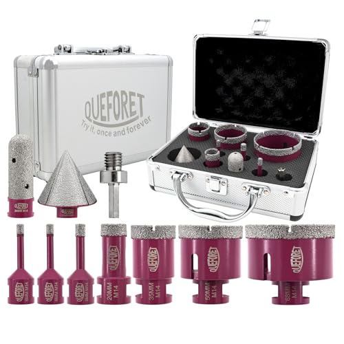 QUEFORET Diamant Fliesenbohrer Set 10 Stücke - 7 Stücke 6/6/8/20/35/50/68mm x M14 Bohrkronen, 20mm Fingerfräser, 50mm Fasenfräser, Adapter für Fliesen Keramik Porzellan Marmor Granit QUEFORET Diamant Fliesenbohrer Set 10 Stücke - 7 Stücke 6/6/8/20/35/50/68mm x M14 Bohrkronen, 20mm Fingerfräser, 50mm Fasenfräser, Adapter für Fliesen Keramik Porzellan Marmor Granit von QUEFORET