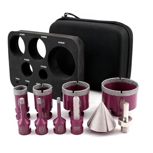 QUEFORET Diamant Fliesenbohrer Set 10 Stücke - 7 Stücke 6/6/8/25/35/50/68mm x M14 Bohrkronen, 10mm Fingerfräser, 50mm Fasenfräser, Adapter für Fliesen Keramik Porzellan Marmor Granit QUEFORET Diamant Fliesenbohrer Set 10 Stücke - 7 Stücke 6/6/8/25/35/50/68mm x M14 Bohrkronen, 10mm Fingerfräser, 50mm Fasenfräser, Adapter für Fliesen Keramik Porzellan Marmor Granit von QUEFORET