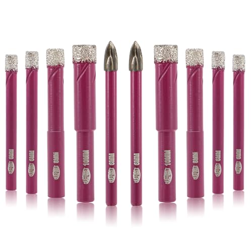QUEFORET Diamant Fliesenbohrer Set 10 Stücke - 8 Stücke 6/6/6/6/8/8/10/10mm Trockenbohrkronen, 2 Stücke 6mm Hartmetallbohrer für Fliesen Keramik Porzellan Marmor Granit, Rundschaft QUEFORET Diamant Fliesenbohrer Set 10 Stücke - 8 Stücke 6/6/6/6/8/8/10/10mm Trockenbohrkronen, 2 Stücke 6mm Hartmetallbohrer für Fliesen Keramik Porzellan Marmor Granit, Rundschaft von QUEFORET