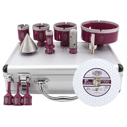 QUEFORET Diamant Fliesenbohrer Set 12 Stücke - 6/6/8/20/35/50/68/110mm x M14 Bohrkronen, 20mm Fingerfräser, 50mm Fasenfräser, Adapter, 125mm Schleifscheibe für Fliesen Keramik Porzellan Marmor Granit QUEFORET Diamant Fliesenbohrer Set 12 Stücke - 6/6/8/20/35/50/68/110mm x M14 Bohrkronen, 20mm Fingerfräser, 50mm Fasenfräser, Adapter, 125mm Schleifscheibe für Fliesen Keramik Porzellan Marmor Granit von QUEFORET