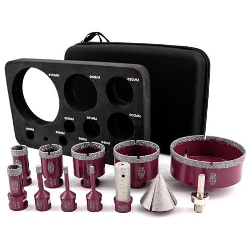 QUEFORET Diamant Fliesenbohrer Set 12 Stücke - 9 Stücke 6/6/8/20/25/35/50/68/110mm x M14 Bohrkronen, 20mm Fingerfräser, 50mm Fasenfräser, Adapter für Fliesen Keramik Porzellan Marmor Granit QUEFORET Diamant Fliesenbohrer Set 12 Stücke - 9 Stücke 6/6/8/20/25/35/50/68/110mm x M14 Bohrkronen, 20mm Fingerfräser, 50mm Fasenfräser, Adapter für Fliesen Keramik Porzellan Marmor Granit von QUEFORET