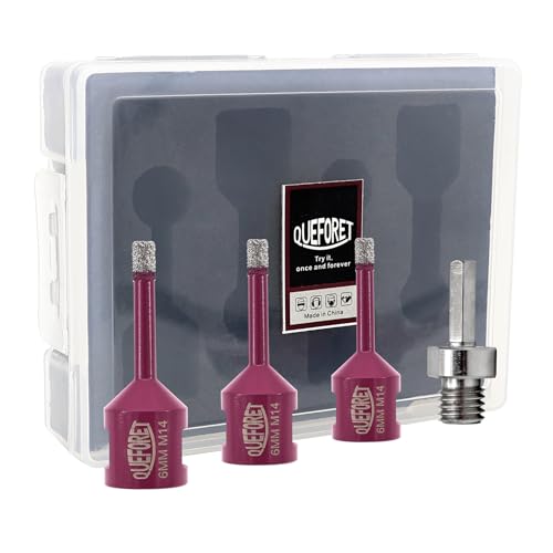 QUEFORET Diamant Fliesenbohrer Set 4 Stücke - 3 Stücke 6mm x M14 Bohrkronen, 1 Stück Adapter für Fliesen Keramik Porzellan Marmor Granit, für Winkelschleifer QUEFORET Diamant Fliesenbohrer Set 4 Stücke - 3 Stücke 6mm x M14 Bohrkronen, 1 Stück Adapter für Fliesen Keramik Porzellan Marmor Granit, für Winkelschleifer von QUEFORET