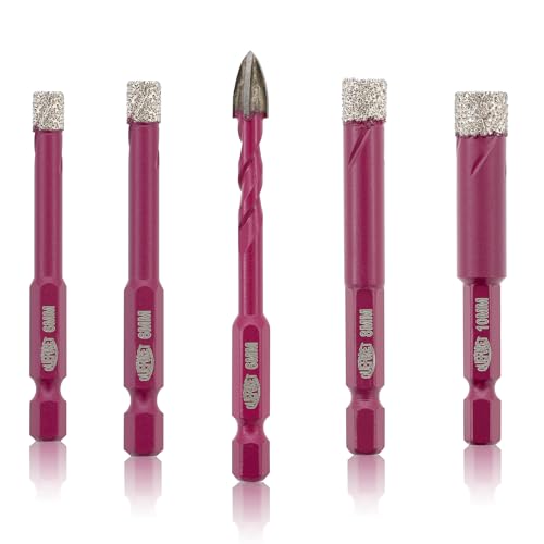 QUEFORET Diamant Fliesenbohrer Set 5 Stücke - 4 Stücke 6/6/8/10mm Trockenbohrkronen, 1 Stück 6mm Hartmetallbohrer für Fliesen Keramik Porzellan Marmor Granit, Schnellwechsel-Sechskantschaft QUEFORET Diamant Fliesenbohrer Set 5 Stücke - 4 Stücke 6/6/8/10mm Trockenbohrkronen, 1 Stück 6mm Hartmetallbohrer für Fliesen Keramik Porzellan Marmor Granit, Schnellwechsel-Sechskantschaft von QUEFORET
