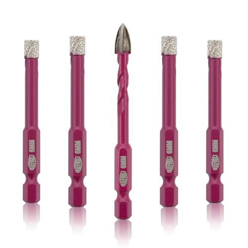 QUEFORET Diamant Fliesenbohrer Set 5 Stücke - 4 Stücke 6mm Trockenbohrkronen, 1 Stück 6mm Hartmetallbohrer für Fliesen Keramik Porzellan Marmor Granit, Schnellwechsel-Sechskantschaft QUEFORET Diamant Fliesenbohrer Set 5 Stücke - 4 Stücke 6mm Trockenbohrkronen, 1 Stück 6mm Hartmetallbohrer für Fliesen Keramik Porzellan Marmor Granit, Schnellwechsel-Sechskantschaft von QUEFORET