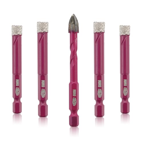 QUEFORET Diamant Fliesenbohrer Set 5 Stücke - 4 Stücke 8mm Trockenbohrkronen, 1 Stück 8mm Hartmetallbohrer für Fliesen Keramik Porzellan Marmor Granit, Schnellwechsel-Sechskantschaft QUEFORET Diamant Fliesenbohrer Set 5 Stücke - 4 Stücke 8mm Trockenbohrkronen, 1 Stück 8mm Hartmetallbohrer für Fliesen Keramik Porzellan Marmor Granit, Schnellwechsel-Sechskantschaft von QUEFORET