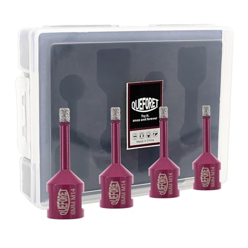 QUEFORET Diamant Fliesenbohrer Set 6mm x M14-4 Stücke Bohrkronen für Fliesen Keramik Porzellan Marmor Granit, für Winkelschleifer von QUEFORET