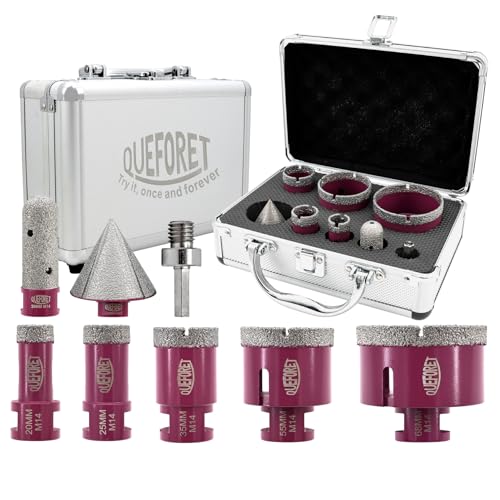 QUEFORET Diamant Fliesenbohrer Set 8 Stücke - 5 Stücke 20/25/35/55/68mm x M14 Bohrkronen, 20mm Fingerfräser, 50mm Fasenfräser, Adapter für Fliesen Keramik Porzellan Marmor Granit QUEFORET Diamant Fliesenbohrer Set 8 Stücke - 5 Stücke 20/25/35/55/68mm x M14 Bohrkronen, 20mm Fingerfräser, 50mm Fasenfräser, Adapter für Fliesen Keramik Porzellan Marmor Granit von QUEFORET
