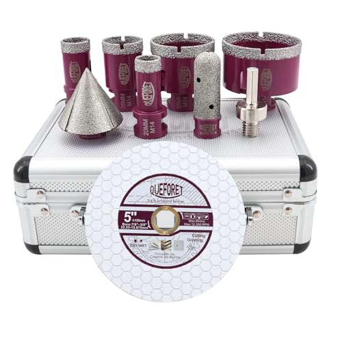 QUEFORET Diamant Fliesenbohrer Set 9 Stücke - 20/25/35/55/68mm x M14 Bohrkronen, 20mm Fingerfräser, 50mm Fasenfräser, Adapter, 125mm Schleifscheibe für Fliesen Keramik Porzellan Marmor Granit QUEFORET Diamant Fliesenbohrer Set 9 Stücke - 20/25/35/55/68mm x M14 Bohrkronen, 20mm Fingerfräser, 50mm Fasenfräser, Adapter, 125mm Schleifscheibe für Fliesen Keramik Porzellan Marmor Granit von QUEFORET