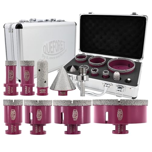 QUEFORET Diamant Fliesenbohrer Set 9 Stücke - 6 Stücke 20/25/35/50/68/100mm x M14 Bohrkronen, 20mm Fingerfräser, 50mm Fasenfräser, Adapter für Fliesen Keramik Porzellan Marmor Granit QUEFORET Diamant Fliesenbohrer Set 9 Stücke - 6 Stücke 20/25/35/50/68/100mm x M14 Bohrkronen, 20mm Fingerfräser, 50mm Fasenfräser, Adapter für Fliesen Keramik Porzellan Marmor Granit von QUEFORET
