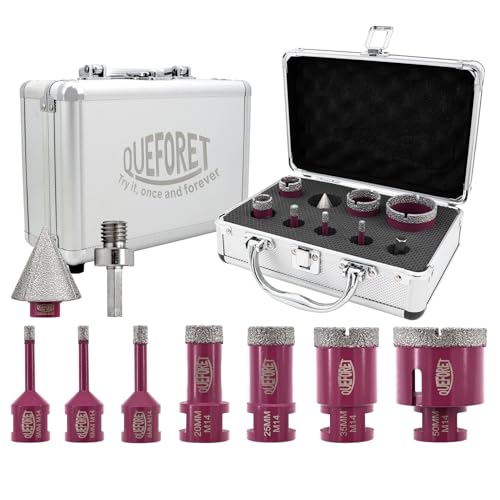 QUEFORET Diamant Fliesenbohrer Set 9 Stücke - 7 Stücke 6/6/8/20/25/35/50mm x M14 Bohrkronen, 1 Stück 35mm Fasenfräser, 1 Stück Adapter für Fliesen Keramik Porzellan Marmor Granit, für Winkelschleifer QUEFORET Diamant Fliesenbohrer Set 9 Stücke - 7 Stücke 6/6/8/20/25/35/50mm x M14 Bohrkronen, 1 Stück 35mm Fasenfräser, 1 Stück Adapter für Fliesen Keramik Porzellan Marmor Granit, für Winkelschleifer von QUEFORET