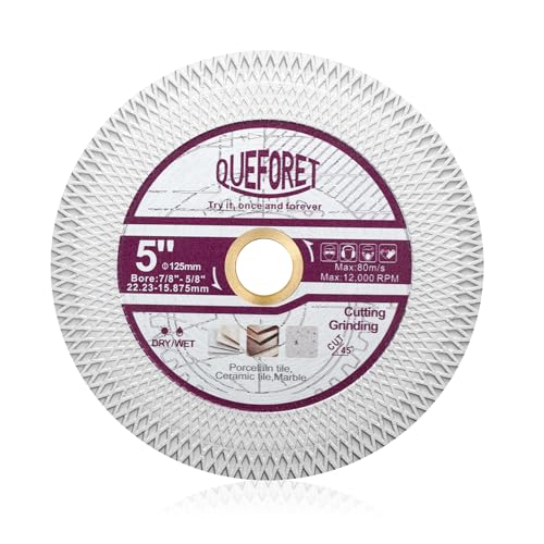 QUEFORET Diamantscheibe und Schleifscheibe 125mm - Trennscheibe für Schneiden und Polieren von Fliesen Keramik Porzellan Marmor Kunststein, mit Unterlegscheibe, X Masche QUEFORET Diamantscheibe und Schleifscheibe 125mm - Trennscheibe für Schneiden und Polieren von Fliesen Keramik Porzellan Marmor Kunststein, mit Unterlegscheibe, X Masche von QUEFORET