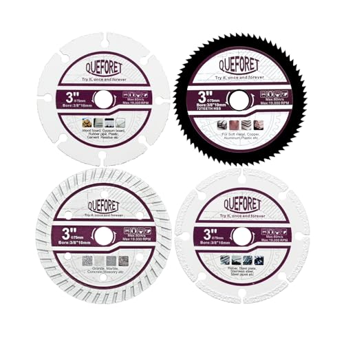 QUEFORET Trennscheiben 75mm 4 Stücke - Hartmetall Scheibe für Holz, HSS Sägeblatt für Metall, Diamant Scheibe für Beton, Diamant Scheibe für Stahl, 10mm Bohrungsdurchmesser QUEFORET Trennscheiben 75mm 4 Stücke - Hartmetall Scheibe für Holz, HSS Sägeblatt für Metall, Diamant Scheibe für Beton, Diamant Scheibe für Stahl, 10mm Bohrungsdurchmesser von QUEFORET