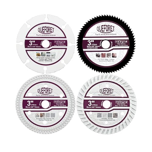 QUEFORET Trennscheiben 75mm 4 Stücke - Hartmetall Scheibe für Holz, HSS Sägeblatt für Metall, Diamant Scheibe für Fliesen, Diamant Scheibe für Beton, 10mm Bohrungsdurchmesser QUEFORET Trennscheiben 75mm 4 Stücke - Hartmetall Scheibe für Holz, HSS Sägeblatt für Metall, Diamant Scheibe für Fliesen, Diamant Scheibe für Beton, 10mm Bohrungsdurchmesser von QUEFORET