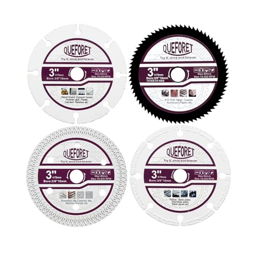QUEFORET Trennscheiben 75mm 4 Stücke - Hartmetall Scheibe für Holz, HSS Sägeblatt für Metall, Diamant Scheibe für Fliesen, Diamant Scheibe für Stahl, 10mm Bohrungsdurchmesser QUEFORET Trennscheiben 75mm 4 Stücke - Hartmetall Scheibe für Holz, HSS Sägeblatt für Metall, Diamant Scheibe für Fliesen, Diamant Scheibe für Stahl, 10mm Bohrungsdurchmesser von QUEFORET