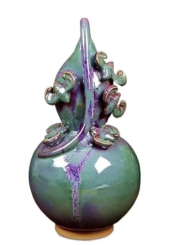 QUEMUONN Keramikvase groß, Keramikvasen, Juni Porzellanvasen Zuhause Wohnzimmer Neue chinesische Juni Brennofen Keramik Handwerk Kürbis Ornamente fünf Segnungen(Green) von QUEMUONN