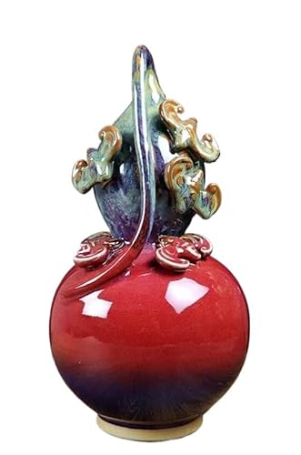 QUEMUONN Keramikvase groß, Keramikvasen, Juni Porzellanvasen Zuhause Wohnzimmer Neue chinesische Juni Brennofen Keramik Handwerk Kürbis Ornamente fünf Segnungen(Red) von QUEMUONN