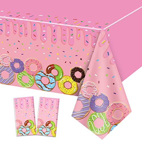 2 Pack Donut Tischdecken, 220x130cm Donut Rechteck Tischdecke, Donut Thema Dekorationen für Kindergeburtstag Party, Donut aufwachsen Partei, Sweet One Party, Baby-Dusche Party Supplies von QUERICKY