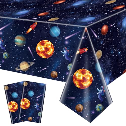 2 Pack Outer Space Party Tischdecken, Sonnensystem Tischdecken, 130x220cm Rechteck Planet Tischdecke für Kinder Raum Thema Geburtstag Party Dekorationen, Space Stars Galaxy Thema Party Supplies von QUERICKY