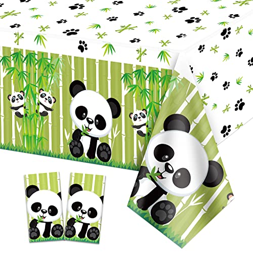 2 Pack Panda Thema Tischdecken, 220x130cm niedlichen Panda Rechteck Tischdecke, Panda Thema Dekorationen für Kindergeburtstag Party, Panda Partyzubehör, Baby-Dusche Party Dekorationen von QUERICKY