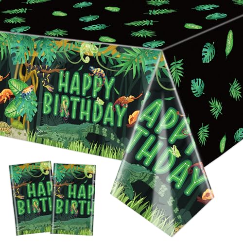 2 Pack Reptilien-Geburtstagstischdecke, 130 x 220 cm, Reptilien, Schlange, Eidechse, Alligator, Schildkröte, Tischdecke, Dschungel-Sumpf Wildnis Dekorationen für Kinder, Jungen Geburtstagsparty 2 Pack Reptilien-Geburtstagstischdecke, 130 x 220 cm, Reptilien, Schlange, Eidechse, Alligator, Schildkröte, Tischdecke, Dschungel-Sumpf Wildnis Dekorationen für Kinder, Jungen Geburtstagsparty von QUERICKY