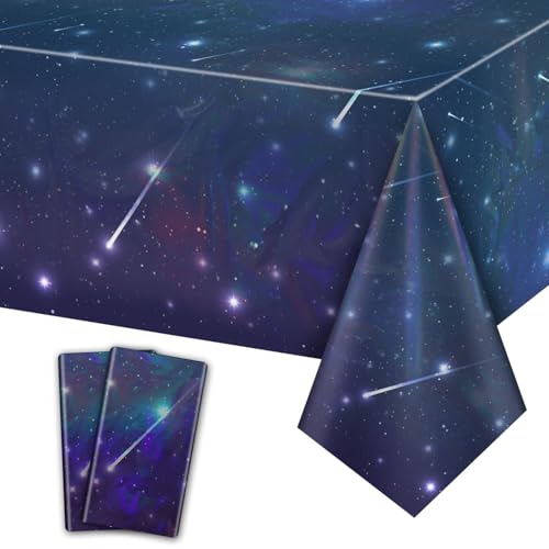 2 Pack Weltraum Galaxy Party Tischdecken, Sternennacht Schillernde Tischdecke Zubehör, 130x220cm Galaxy Holographische Tischdecke für Weltraum Thema Party Dekorationen Kinder Geburtstag Party Dekor von QUERICKY