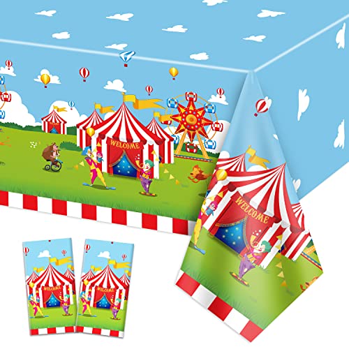 2 Pack Zirkus Thema Tischdecken, 220x130cm Karneval Rechteck Tischdecke, rot und weiß gestreifte Tischdecke für Kinder Geburtstagsparty, Zirkus Karneval Party Dekorationen liefert von QUERICKY