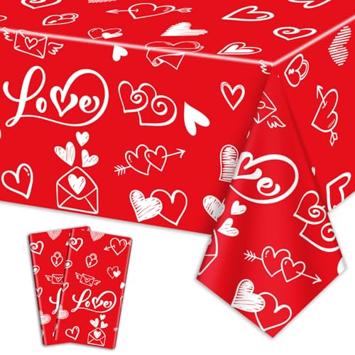 2er Pack Valentinstag Tischdecken, 220x130cm Rechteck Valentinstag Liebe Herz Tischdecke für Valentinstag Party Dekorationen Jubiläum Vorschlag Verlobung Hochzeiten Dekor, Rot 2er Pack Valentinstag Tischdecken, 220x130cm Rechteck Valentinstag Liebe Herz Tischdecke für Valentinstag Party Dekorationen Jubiläum Vorschlag Verlobung Hochzeiten Dekor, Rot von QUERICKY