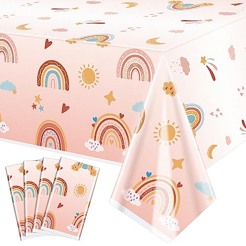 4 Pack Boho Regenbogen Tischtuch, 220x130cm Boho Party Tischdecke, Regenbogen Party Dekorationen für Boho Geburtstagsparty, Retro Hippie Boho Party, Baby-Dusche-Party-Zubehör von QUERICKY