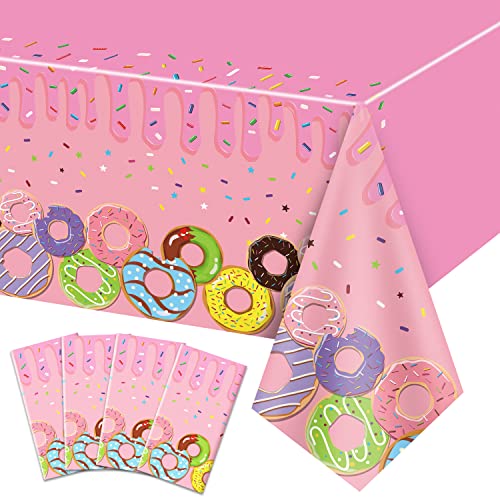 4 Pack Donut Tischdecken, 220x130cm Donut Rechteck Tischdecke, Donut Thema Dekorationen für Kindergeburtstag Party, Donut aufwachsen Partei, Sweet One Party, Baby-Dusche Party Supplies von QUERICKY